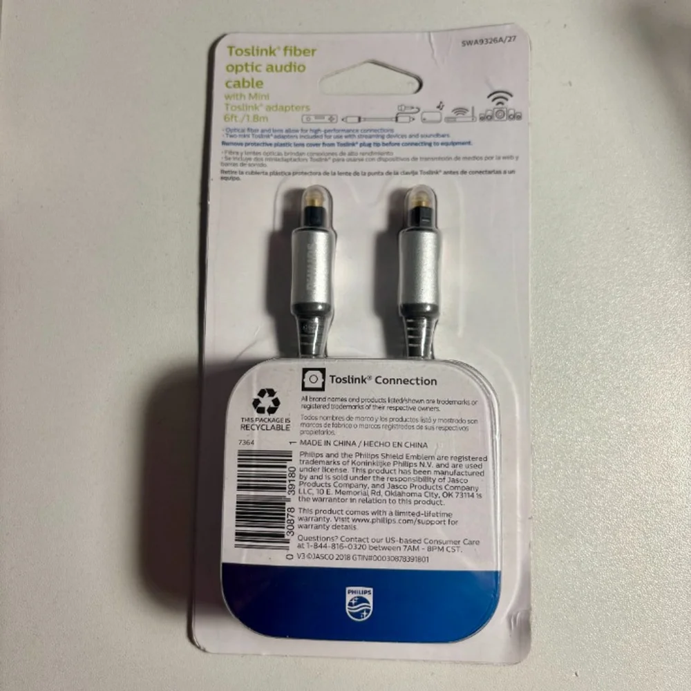 Philips Toslink 6 ft Fiber Optic Audio Cable with Adapters